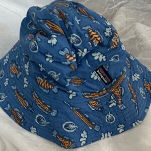 Patagonia Kids Blue Bucket Hat with Fish Design